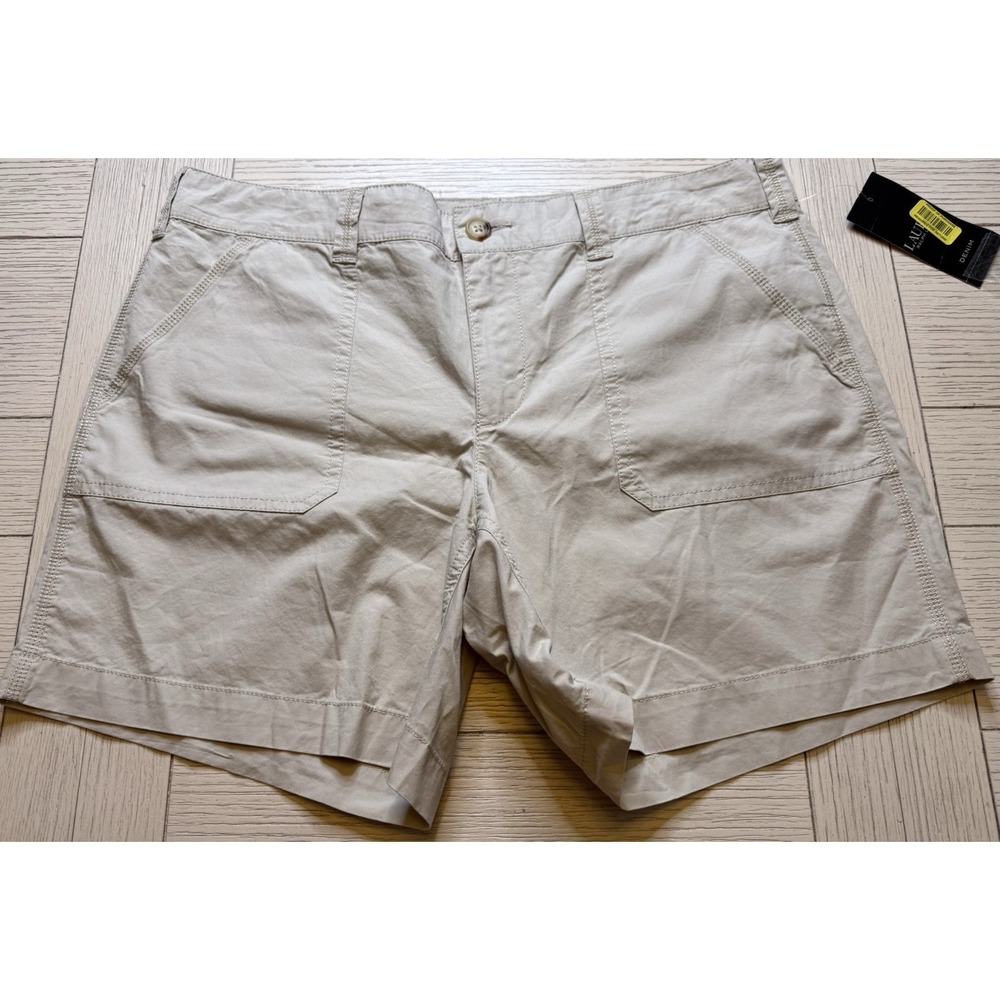 Lauren Ralph Lauren‎ NWT Women Khaki Cotton Flat Front Denim Shorts Lg Pockets 8